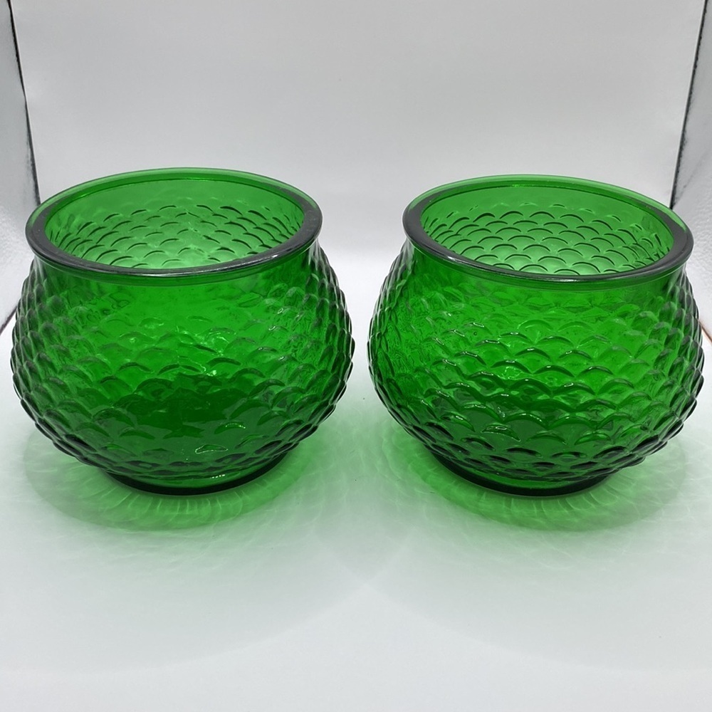 Vintage EO BRODY Co Emerald Green Glass Vase Planter USA Cleveland OHIO Set of 2